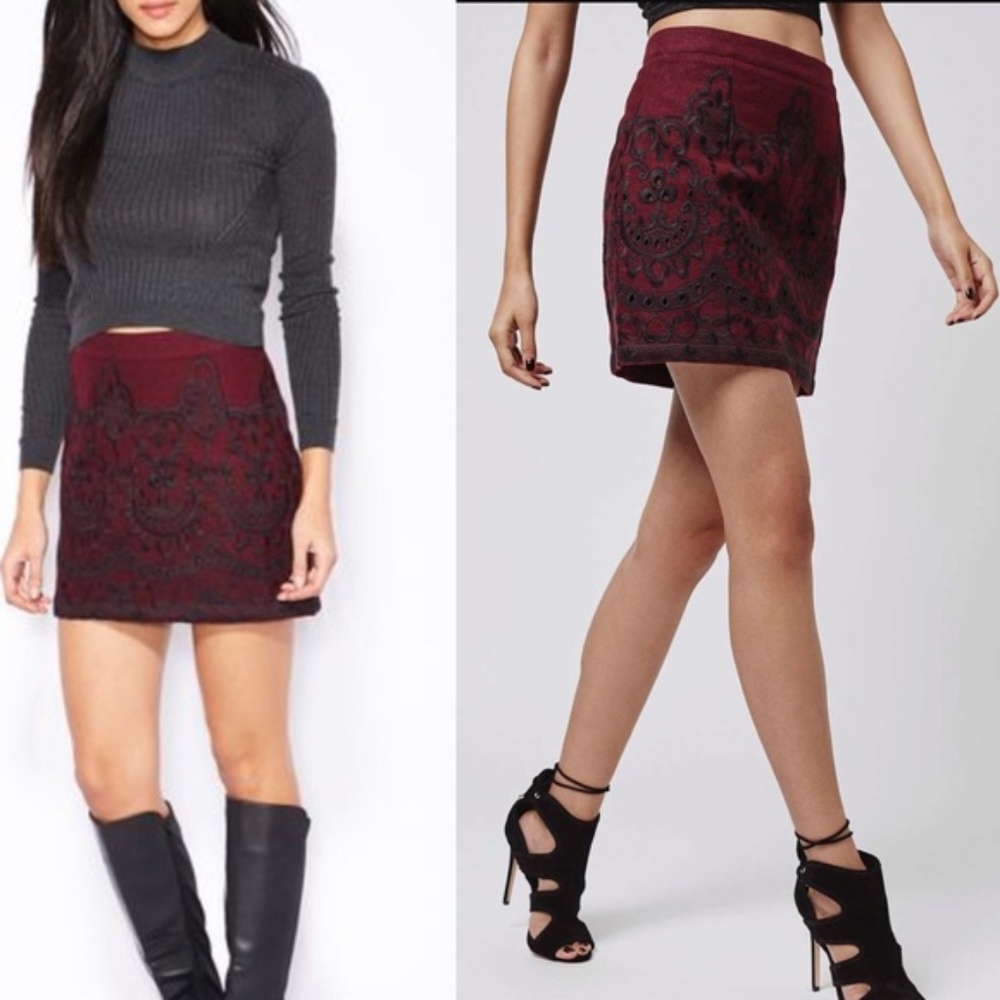 🔥Flash Sale🔥 Topshop Embroidered Wool Skirt